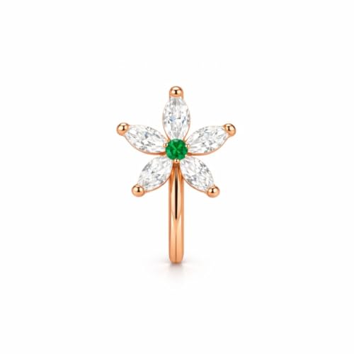 Image of Nilu's Collection Rose Gold American Diamond Non Piercing Nose Pin for Women | Elegant Flower Nose Stud | Minimal Clip-On Nose pin | Anti-Allergy | Anti-Tarnish | Office Wear | Daily Wear | office Wear | Non Piercing