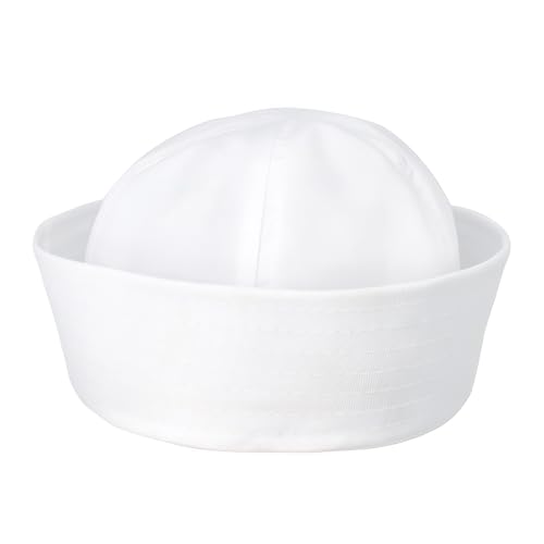 Vyqrx Matrosenmütze Weiß Matrosen Kostüm Damen Zubehör Klassische Kapitänsmütze aus Stoff Einheitsgröße für KarnevalFasching & Rollenspiel(Kopfumfang 56 cm)
