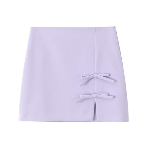 Women's Solid Color Casual Retro High Waist Slit Bow Stitching Simple Mini Short Skirt