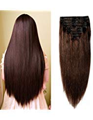 Double Weft 100% Remy Human Hair Clip in Extensions 14''-22'' Grade 7A Quality Full Head Thick Thickened Long Soft Silky Straight 8pcs 18clips for Women Fashion (18" / 18 inch 140g,#2 dark brown)