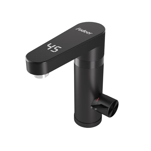 Fudeer 220V Elektrischer Warmwasserhahn, 3.3kW Wasserhahn mit Durchlauferhitzer für Badezimmer, 120°Rotation & Digitale Temperaturanzeige 30-45℃, Energiesparend & Sicher(Schwarz)