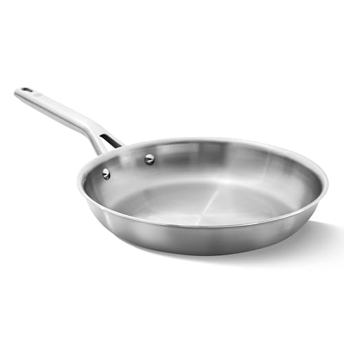 Calphalon Brushed 3-Ply Stainless Steel Cookware w/Turbo Heat Tech 10' Fry Pan, Induction, Oven Safe 450F, Brushed Stainless Silver