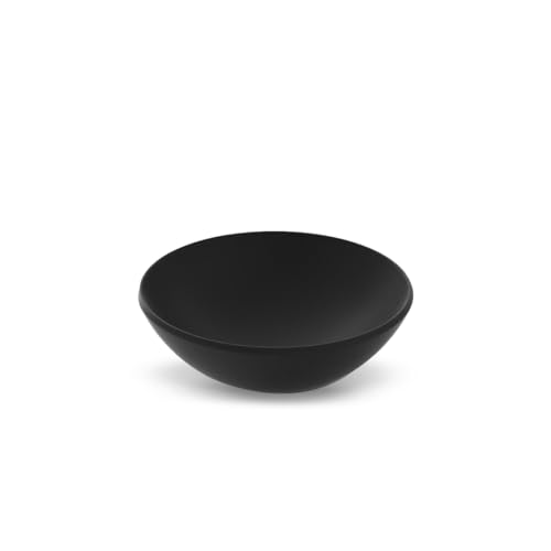 STARBATH PLUS - Lavabo sobre encimera de Cristal Negro Mate - Lavamanos Redondo sin Taladro Grifo - Ideal para Baño, Aseos y Tocador - 38 x 38 x 14 cm