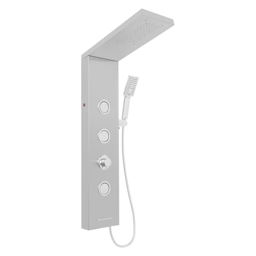 Pannello doccia, pannello doccia con illuminazione a LED, azionato idraulico, 3 ugelli per massaggio del corpo, soffione per doccia, in acciaio inox (argento)
