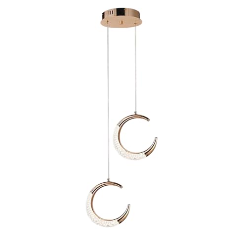 Image of XYHAZCSM Bedside Pendant Lights Half Moon Hanging Light Chandelier, Zinc Alloy Pendant Light Fixtures, 3000K LED Pendant Lighting for Kitchen Island Bar Over Sink Dining Area (2-Light)