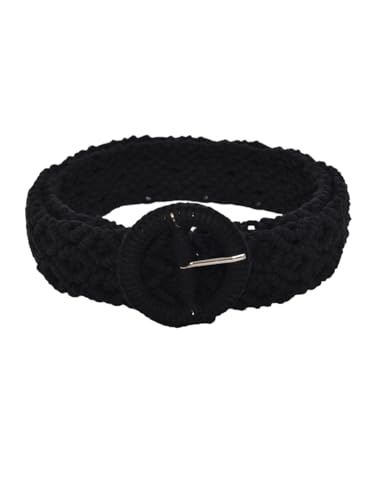 Braided Cotton Belt for Women - Black with Round Buckle Closure | Stylish & Versatile Waist Accessory