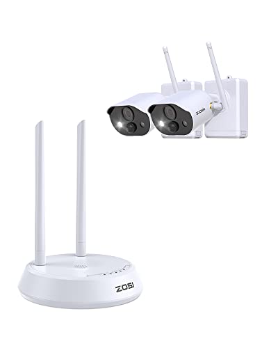 ZOSI 2K 3MP Kabellos Akku Überwachungskamera Set, 2 Aussen Batteriekamera mit Basisstation und 32GB Karte, Spotlight, 2-Wege-Audio, Personenerkennung, C309 Cover
