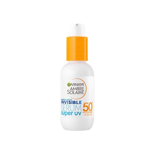 Garnier Siero Viso Protettivo Invisibile Super UV, Per Tutti i Tipi di Pelle, Protezione SPF 50+, Ad Assorbimento Rapido, Con Ceramide Protect, Ambre Solaire, 30 ml