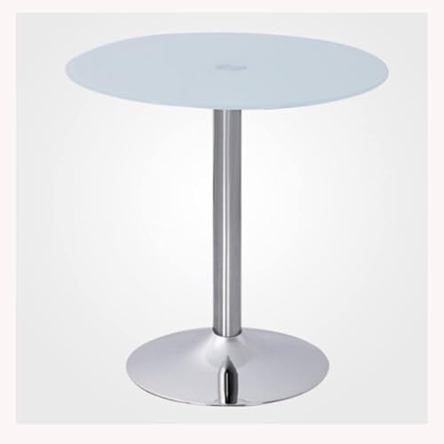 Moderna mesa redonda de cristal con pedestal – Mesa de comedor de cocina de 80 cm para 2 – 4 plazas, elegante base cromada, ideal para bistró y mesa de desayuno (blanco)