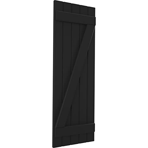 17 1/2"W x 84"H Americraft Five Board (2 Batten) Exterior Real Wood Joined Board-n-Batten Shutters w/Z-Bar (Per Pair), Black by Ekena Millwork - Image 4