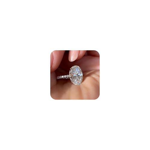 Platinum Plated 4 Carat Brilliant Cut Solitaire Oval Zirconia CZ Engagement Ring Purpose Statement Anniversary Halo Ring