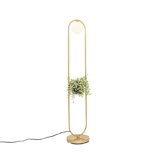 Qazqa Art Déco Lámpara de pie Art Deco dorada con cristal blanco - Isabella Acero/Ovalada Adecuado para LED Max. 1 x 5 Watt