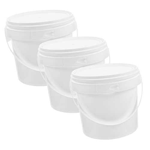 Housoutil White Plastic Bucket Pet Food Container 3pcs Storage Bucket Pp Plastic Barrel White Toy Food 1 Gallon Buckets with Lid