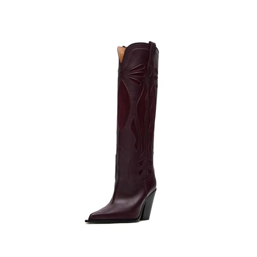 Boots for Women Knee High, Fashionable and Elegant Chunky High Heels with Pointed Toes