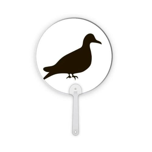 Éventail rond en plastique avec pigeon noir de forme rigide portable