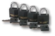 Image of Master Lock Black Outdoor Key Lock, Standard Weather Resistant Padlock with Cover, Keyed Alike Padlocks for Lockers, Fences, Sheds, or Other Equipment, 131Q, 4 Count (Pack of 2)