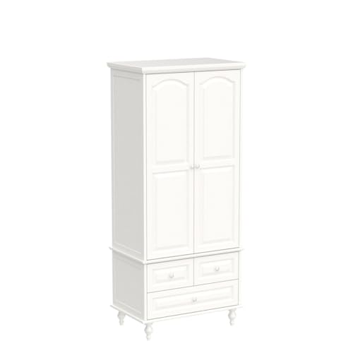 ECACAD-Wardrobe-Closet-Armoire-with-2-Doors-3-Drawers-4-Tier-Storage-Shelves-Hanging-Rod-Wooden-Clothes-Storage-Cabinet-for-Bedroom-White-315W-x-197D-x-709H ECACAD Wardrobe Closet Armoire with 2 Doors 3 Drawers 4 Tier Storage Shelves Hanging Rod Wooden Clothes Storage Cabinet for Bedroom White 315W x 197D x 709H