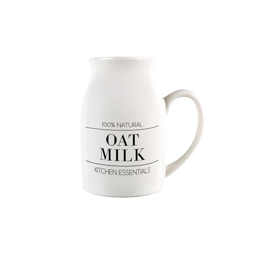 Minimalist Oat Milk Jug - Black & White Decor Small Porcelain Creamer Jug Pitcher with Handle, 450ml, White
