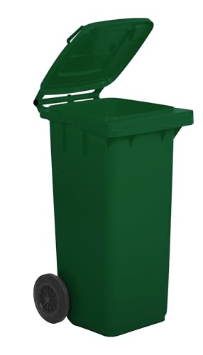 Mobil Plastic – Poubelle Tri Sélectif 120L avec Couvercle et Roues – Conteneur Déchets Extérieur en Plastique PEHD Résistant – Vert – Certifiée...