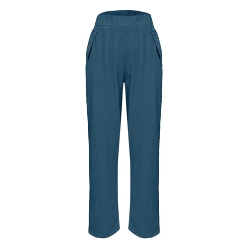 Summer Cotton Linen Pants Women Elastic Waist Comfy Trousers with Pockets Casual Loose Beach Travel Vacation Pant