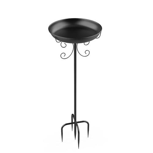 EFUTURETIME Comedero Pajaros Exterior Grande de Metal con Pie φ 26 X 90 cm Baño de Pájaros con Soporte Regulable en Altura para Balcón de Jardín, Negro