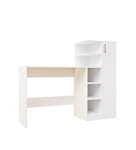 Image of Avenue Venture Multipurpose Desk for Office, Study with Book Storage Engineered Wood Multipurpose Table (Free Standing, Finish Color - Columbain White, DIY(Do-It-Yourself)) (White)