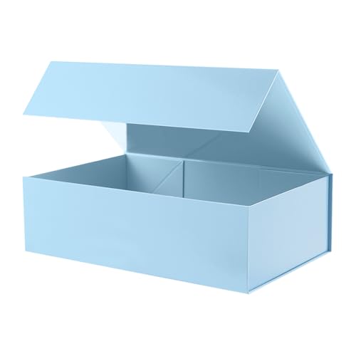 MALICPLUS Large Gift Box with Lid for Fathers Day 13.5x9x4.1 Inches Light Blue Bridesmaid Proposal Gift Box with Magnetic Closure for All Occasion (Glossy Blue)