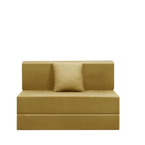 Image of Easy Foldable One Person Sofa Cum Bed Jute Fabric- Washable Cover- Including One Cushion- Size 3' X 6' Ft (Golden Color) Perfect for Home & Office for Guests