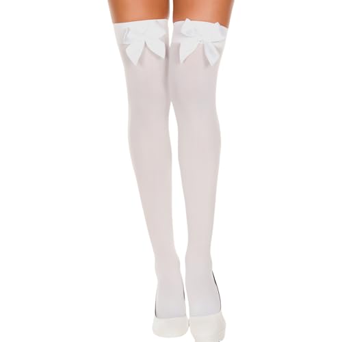 LILIKAI 1 Paar Overknees Strümpfe Damen,Sexy Kostüm Overknee Stockings Weiß Socken Red Schleife Weiße Kniestrümpfe Thigh Weihnachten Costume...