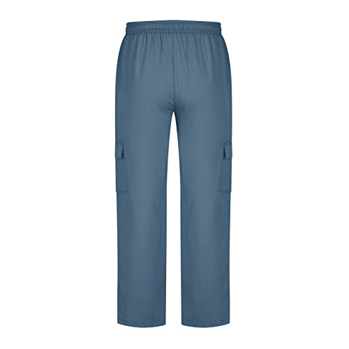 Athletic Pants For Men Elastic Waist Loose Cargo Sweatpants Summer Comfy Sweat Cotton Slacks Outdoor Running Trousers Blue #TOP5