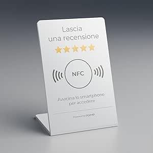 popup Espositore per Recensioni NFC PVC bianco 105 x 70mm per aumentare Recensioni su Google, TripAdvisor, Trustpilot e altro | Compatibile con Android e IOS|