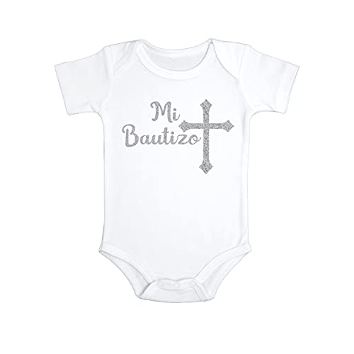 Mi Bautizo Silver Glitter in Spanish | Christening | Baptism Gift | Baby Baptism (3-6 Months), White