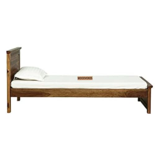 Image of Solid Sheesham Wood Single Bed with Headboard & Footboard | Sturdy Wooden Cot for Bedroom, Hostel & PG | Modern Design Single Wooden Bed Frame (Mattress Not Included) (Natural)