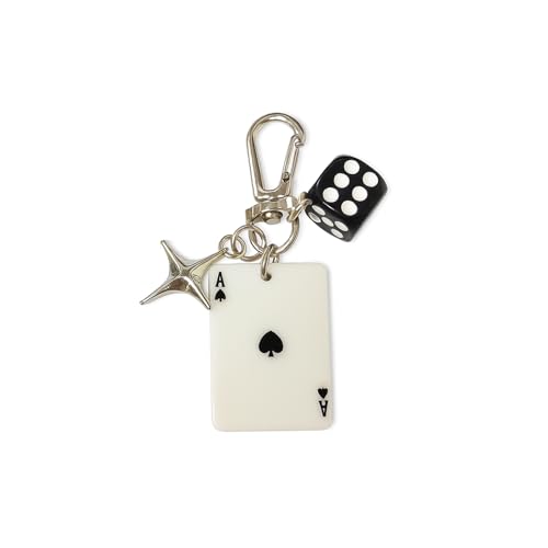 JWIGP Dice Keychain, Poker Dice Keychains With Star Pendant Spadea Ace Of Hearts Club Accessories For Bags Car Charm Gifts (1pcs-Spade Ace)