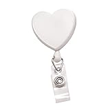 White Heart Shaped Badge Reel w/ Clear Vinyl Strap & Swivel Spring Clip, Sold Individually