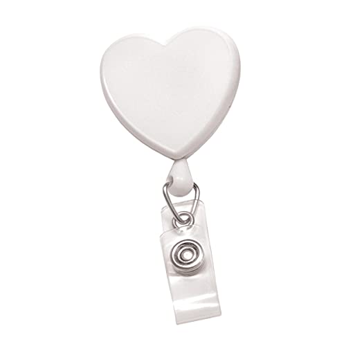 Specialist ID Heart Shaped Retractable Badge Reel with Rotating Swivel Spring Clip - Cute Heavy Duty Name Tag Reels for Nurses Pediatrics Teachers EKG and More (White)