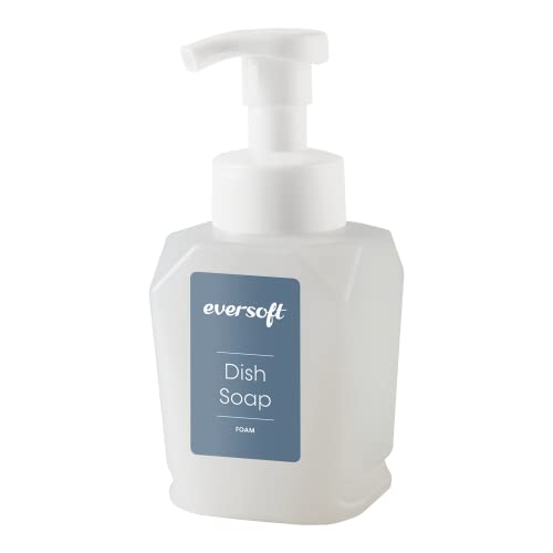 Image of Eversoft Foaming Countertop Dish Soap Bottle Dispenser for Kitchen /Bathroom /Office /RV /Airbnb, 385 ml (13.0 oz), Sealed Refill Cartridges Sold Separately, Clear