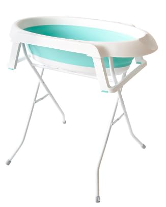 Homewell - Bañera para bebé (63/72/80/85 cm, bañera de bebé plegable, baño seguro y cómodo para recién nacidos (E azul, 66 x 61 x 82 cm, con soporte de bañera))