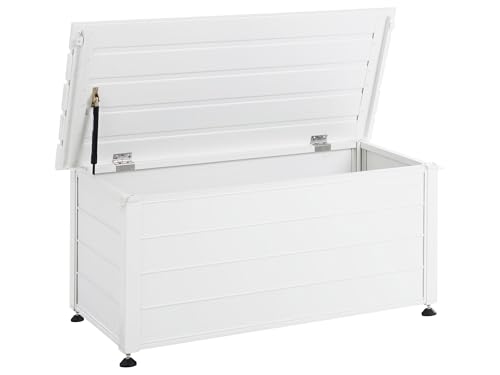Beliani Coffre d'Extérieur de Rangement en Aluminium 113 x 50 cm Meuble de Jardin Blanc Campalto