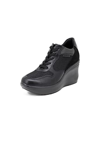 Scarpe Donna Zeppa Alta Eleganti QUEEN HELENA Scarpe da Ginnastica Alte Stringate Sneakers con Zeppa Casual Invernali Plateau Platform con Lacci Donna X27-59 (X27-59 Nero, Numeric_39)