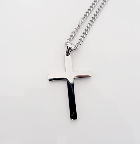 Image of 14K Mens Women Sterling Silver Traditional Cross Pendant 3mm Italian Cuban Chain Necklace for men women Fashion Jewelry,Wear Alone or with Pendant