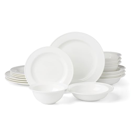 Image of Lenox Dinnerware Sets, Studio 1414 Rimmed 16-Piece Dinnerware Set, Service For 4, Bone China Material, Dishwasher Safe, Microwave Safe, Plates, Bowls, Plates And Bowls, Dinner Dishes (White, 16 Piece)