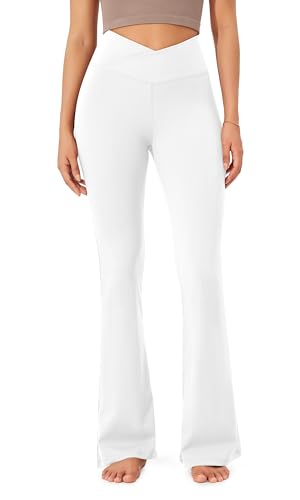 ODODOS Women's Cross Waist Bootcut Yoga Pants with Inner Pocket, Non See Through Bootleg Gym Workout Pants