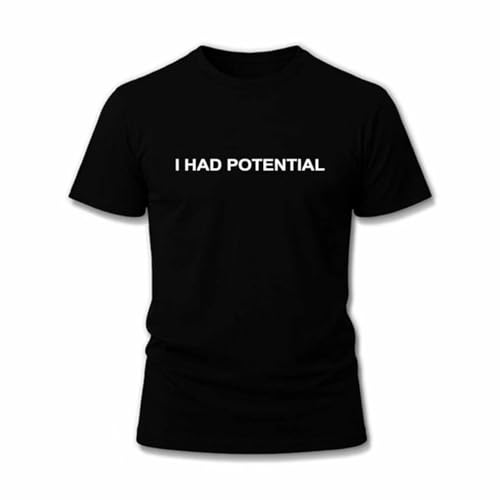 BANINKASA I Had Potential T-Shirt Funny Sarcastic Minimal Quote Shirt for Men Humorous Novelty Graphic Tee