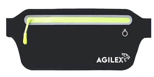 AGILEX Ultraflache Bauchtasche für Running - Lauftasche Jogging, Sportgürtel, Hüfttasche, Laufgürtel, Running Belt zum Joggen, Sport, Fitness, Laufen - für alle Smartphones