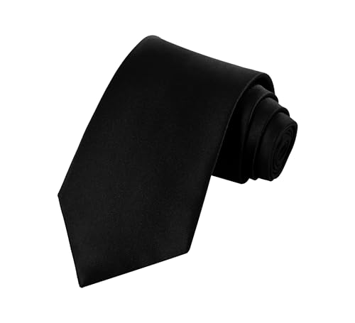 TIE G Solid Satin Woven dyed Color Formal Black Necktie and Pocket Square Sets in Gift Box