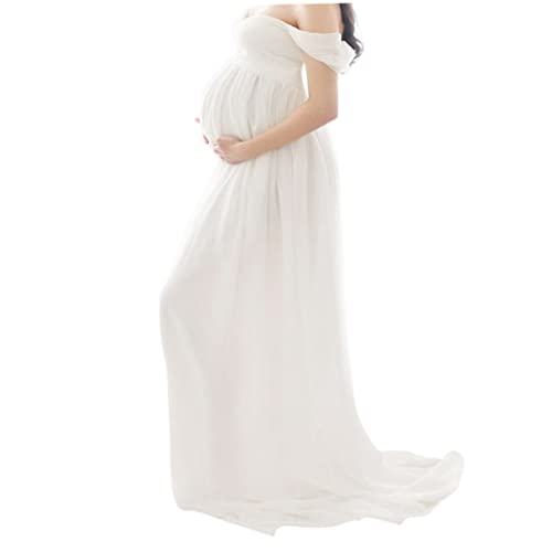 Pesoncarl Vestido de Maternidad Lady Chiffon Off Shoulder Photography Maxi Vestido Embarazos Vestidos de Arrastre White S, Vestidos de Maternidad de invitado de Boda