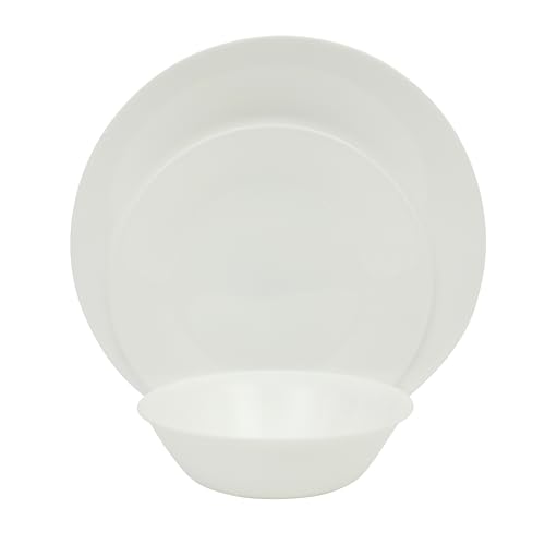 Image of Gibson Home Vanilla Hills 12-Piece Opal Glass Dinnerware Set, Service for 4 - Includes 10 inch Dinner Plates, 8 inch Salad Plates & 6.5 inch Bowls - Microwave Safe, Dishwasher Safe, Chip Resistant - White, Round