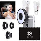 Camera Lens Kit with LED Ring Light for Phone/Tablet - Universal - Fisheye, Wide Angle and Macro Lens - Amazing Upgrade for Apple iPhone 8/7/SE/6/6S, iPad, Samsung Galaxy S9/S9+, S8/S8+, S7/S7 Edge
