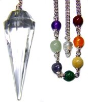 Crystal Quartz 12-Facet Chakra Pendulum with Satin Bag and Instruction Leaflet for Divination